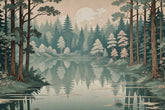 Minimalist tree wallpaper in Makoto style for peaceful home décor